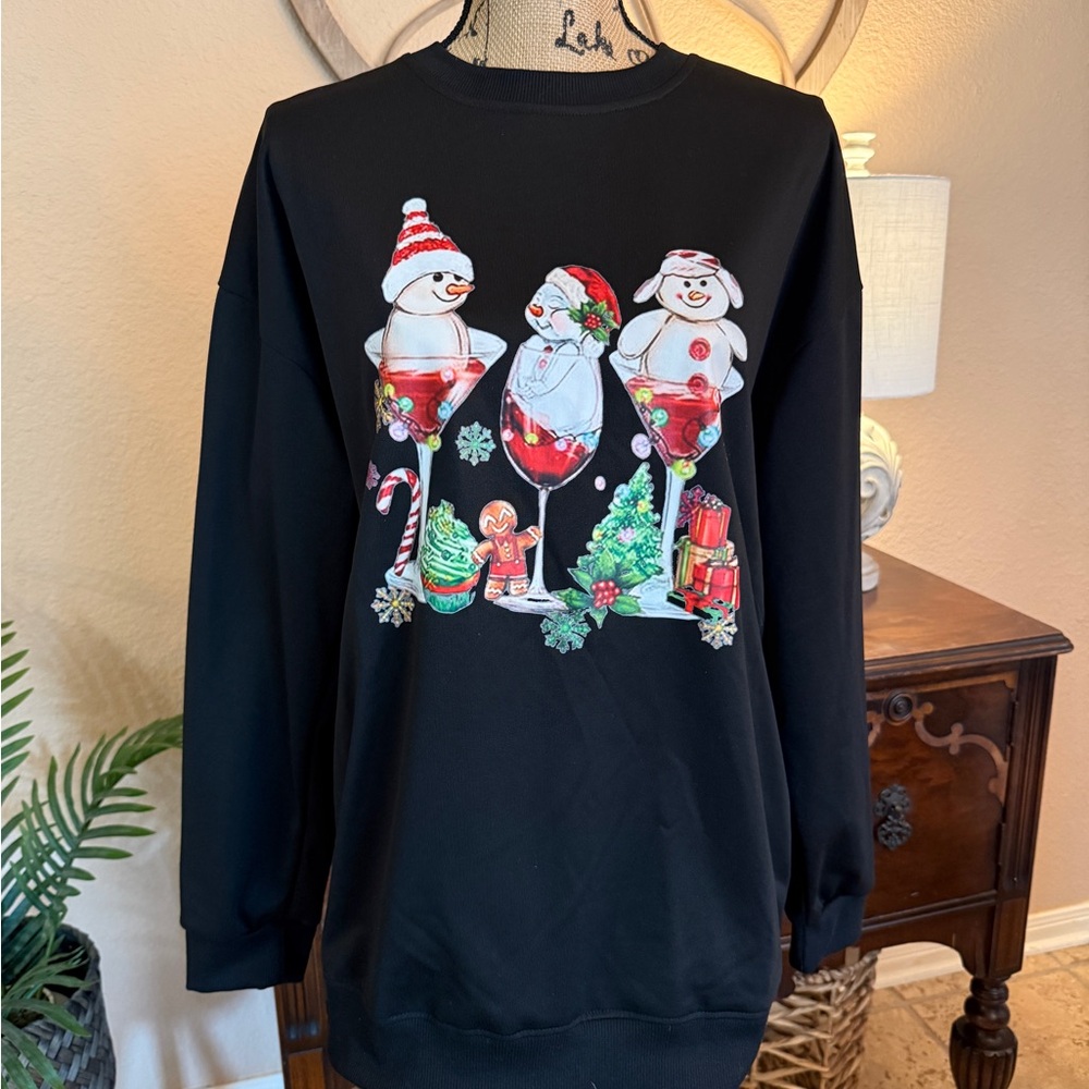 New Festive Black Snowman Sweatshirt